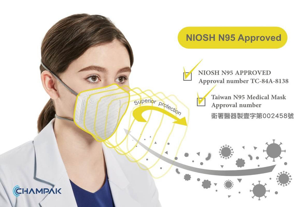 N95 - CDC NIOSH Certified - Champak PC520L - Box of 15
